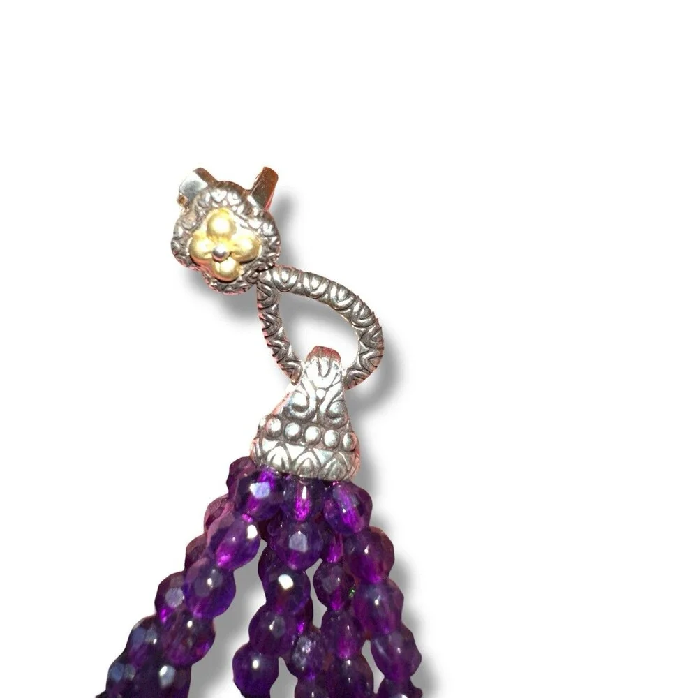 BRACELET BARBARA BIXBY AMETHYST GEMSTONE  FLOWER Multi-Strand SS 18K Box & Pouch